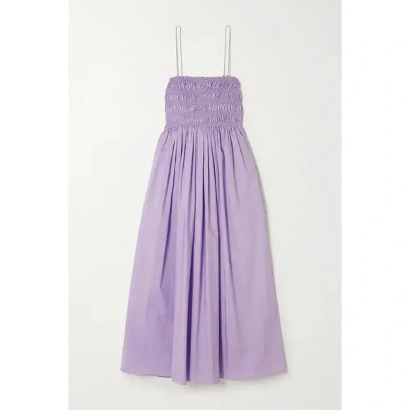 matteau purple dress Matteau Shirred Bodice Maxi Dress in Amethyst Wildflower